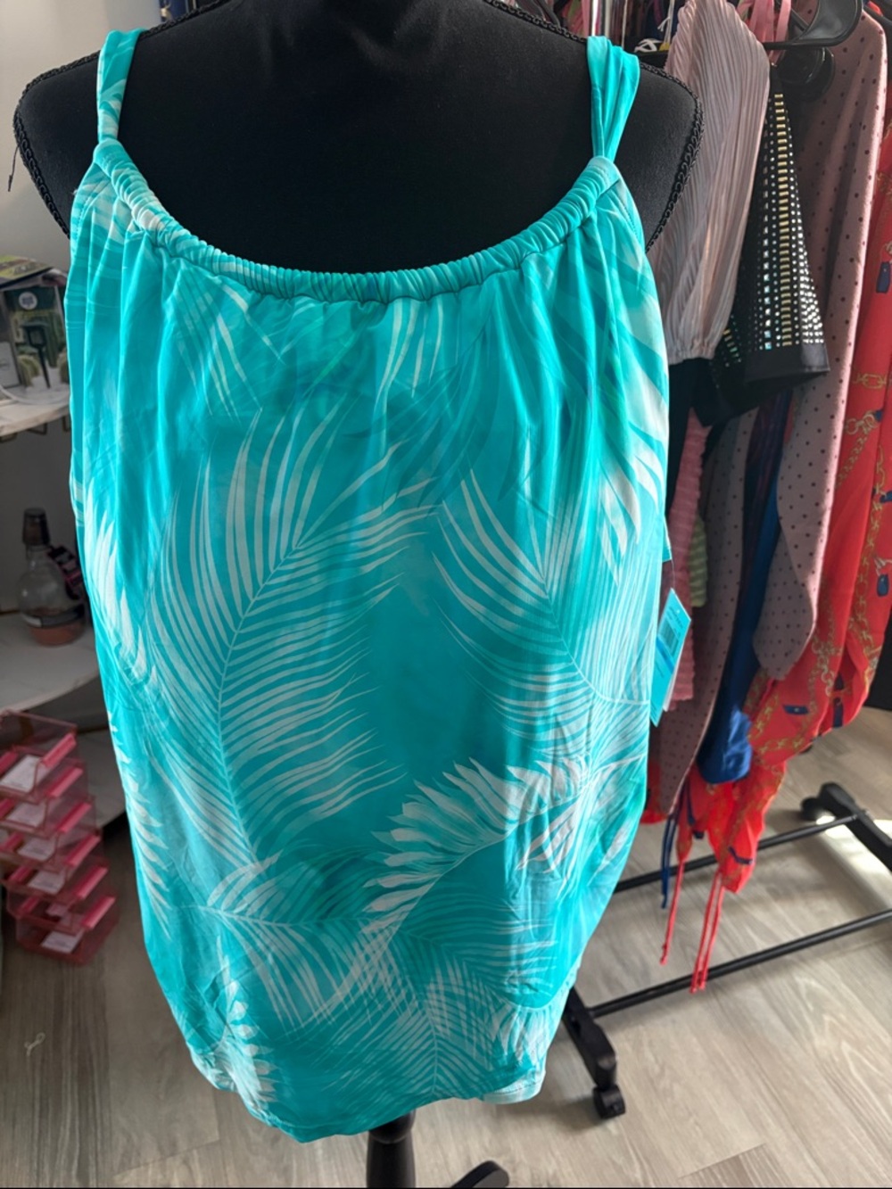 Jantzen Turquoise and White Palm-Print Swim Coverup